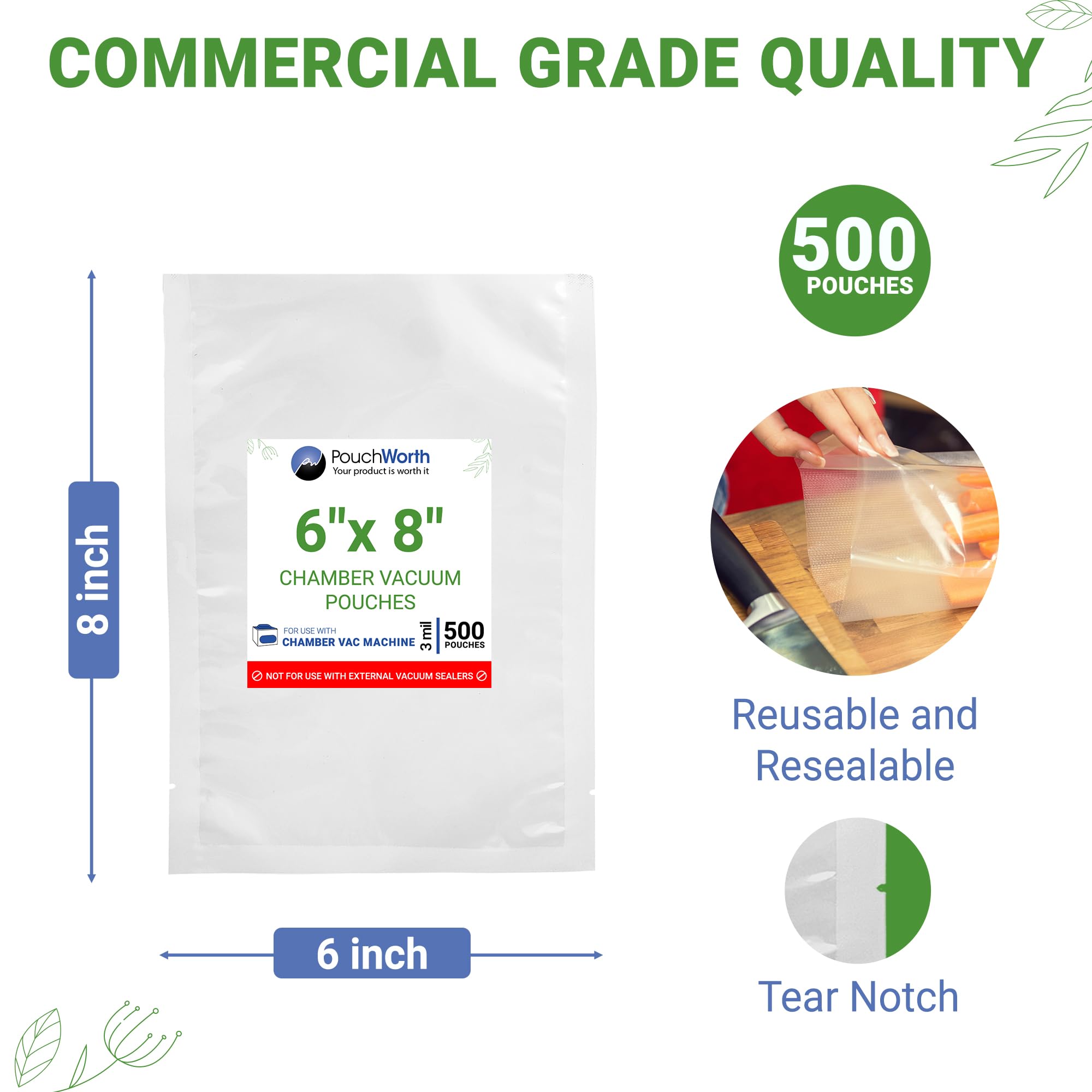 6 x 8 Chamber Vacuum Bags (3 Mil)