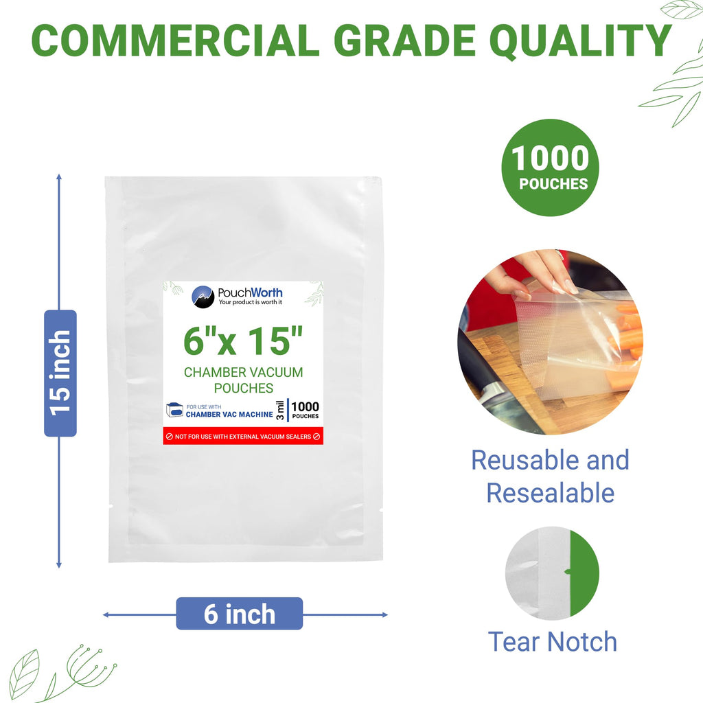 6 x 15 Chamber Vacuum Pouches (3 Mil)